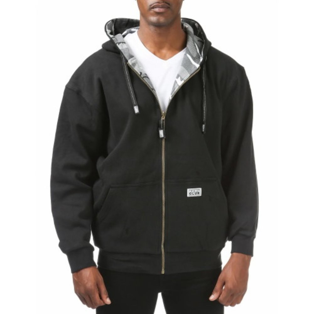 Pro Club Men's Full Zip Reversible Fleece Hoodie, Black/City Camo - New